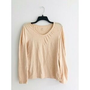 J Jill Satin Stitch Tee Womens Size M Long Sleeves Orange Pullover Scoop Neck